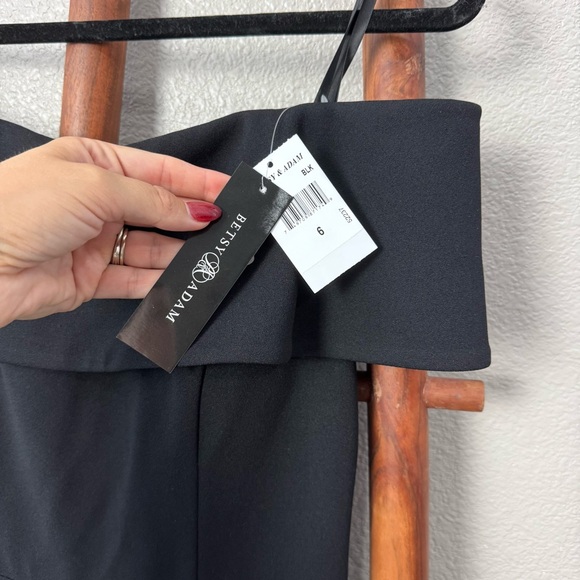 Betsy & Adam Black Ruffle Off-Shoulder Mermaid Gown Black Sz 6 - Picture 6 of 16